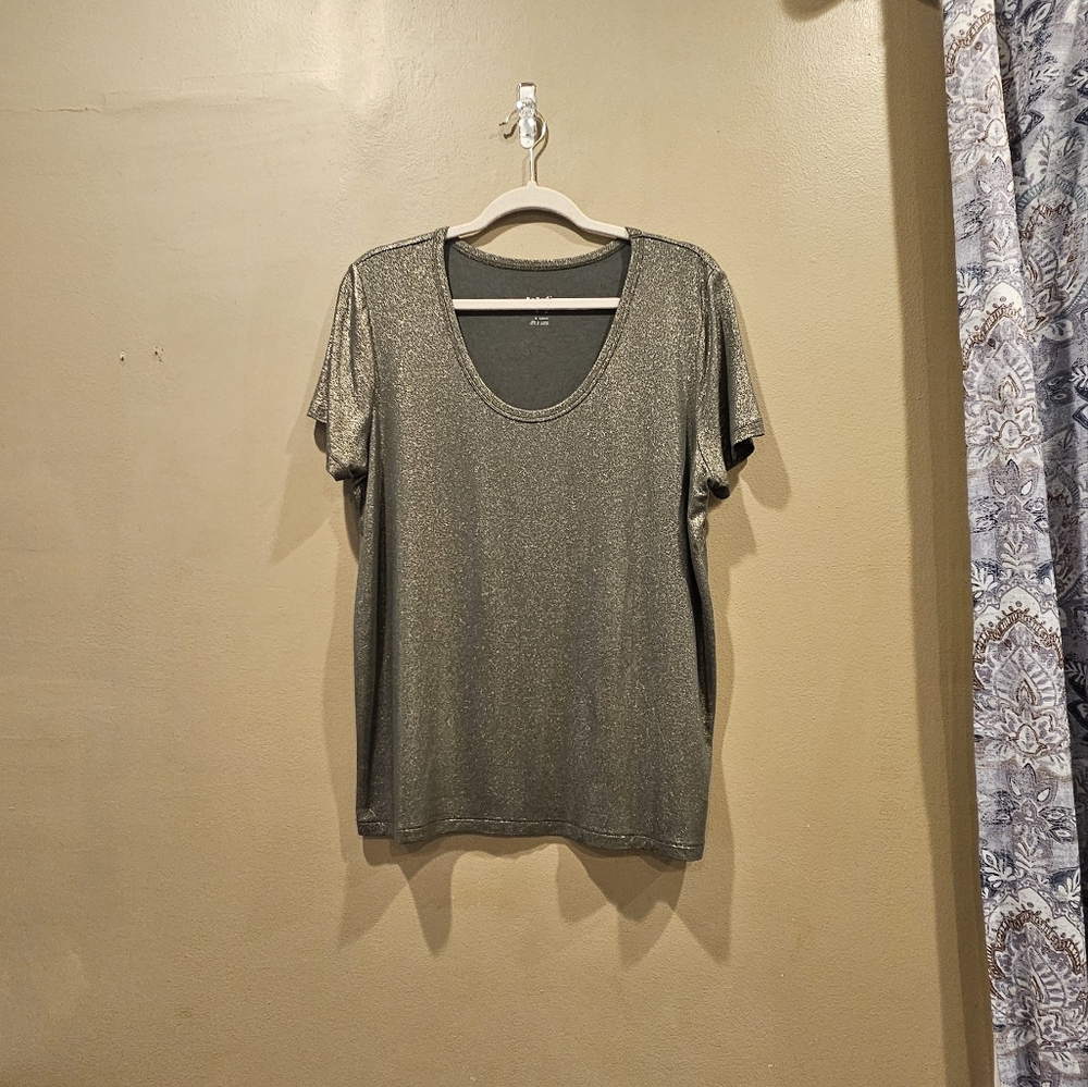 A New Day Metallic Green Gold Sparkle Women's Top